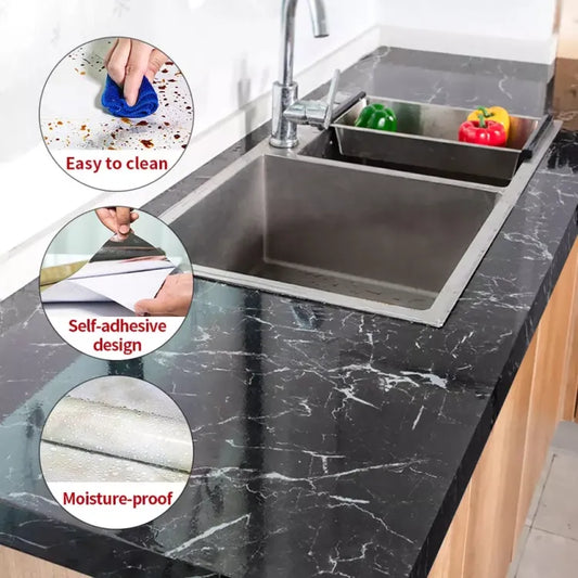 Black Marble Self-Adhesive Wallpaper | Heat & Oil Resistant Sheet