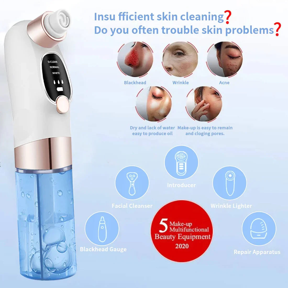 Electric Blackhead Remover Vacuum – Deep Pore Cleaner with LED & 4 Suction Heads for Face & Nose