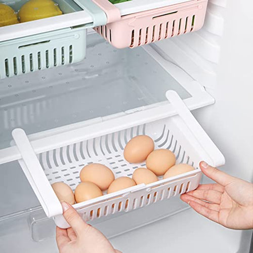 Adjustable Fridge Storage Basket – Stretchable Food Organizer Drawer