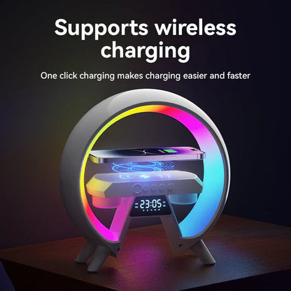 G-Shaped RGB Light Table Lamp with Wireless Charger & Clock