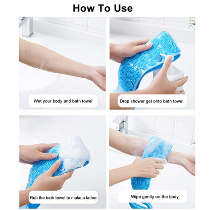 Double-Sided Silicone Bath Towel Scrubber | Exfoliating Body Brush