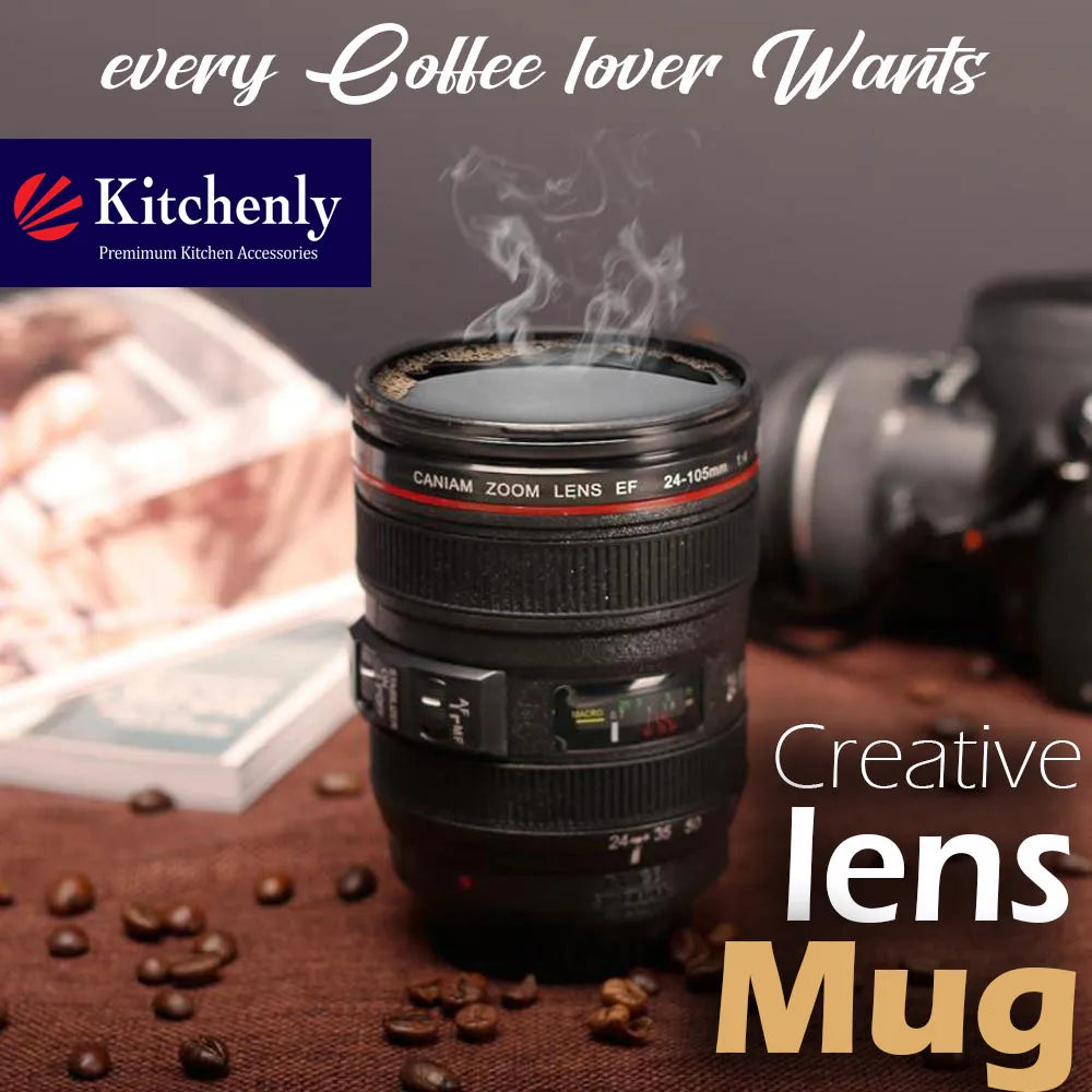 Camera Lens Coffee Mug – Stainless Steel Travel Cup with Lid