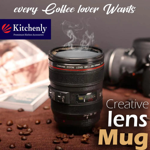 Camera Lens Coffee Mug – Stainless Steel Travel Cup with Lid
