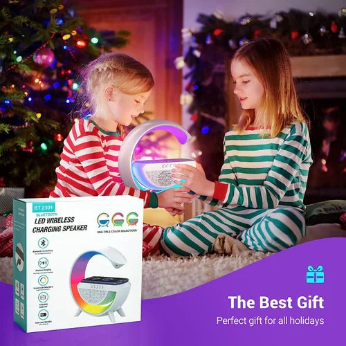 G-Shaped RGB Light Table Lamp with Wireless Charger & Clock