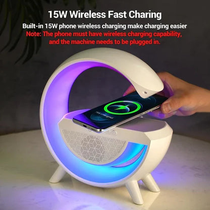 G-Shaped RGB Light Table Lamp with Wireless Charger & Clock