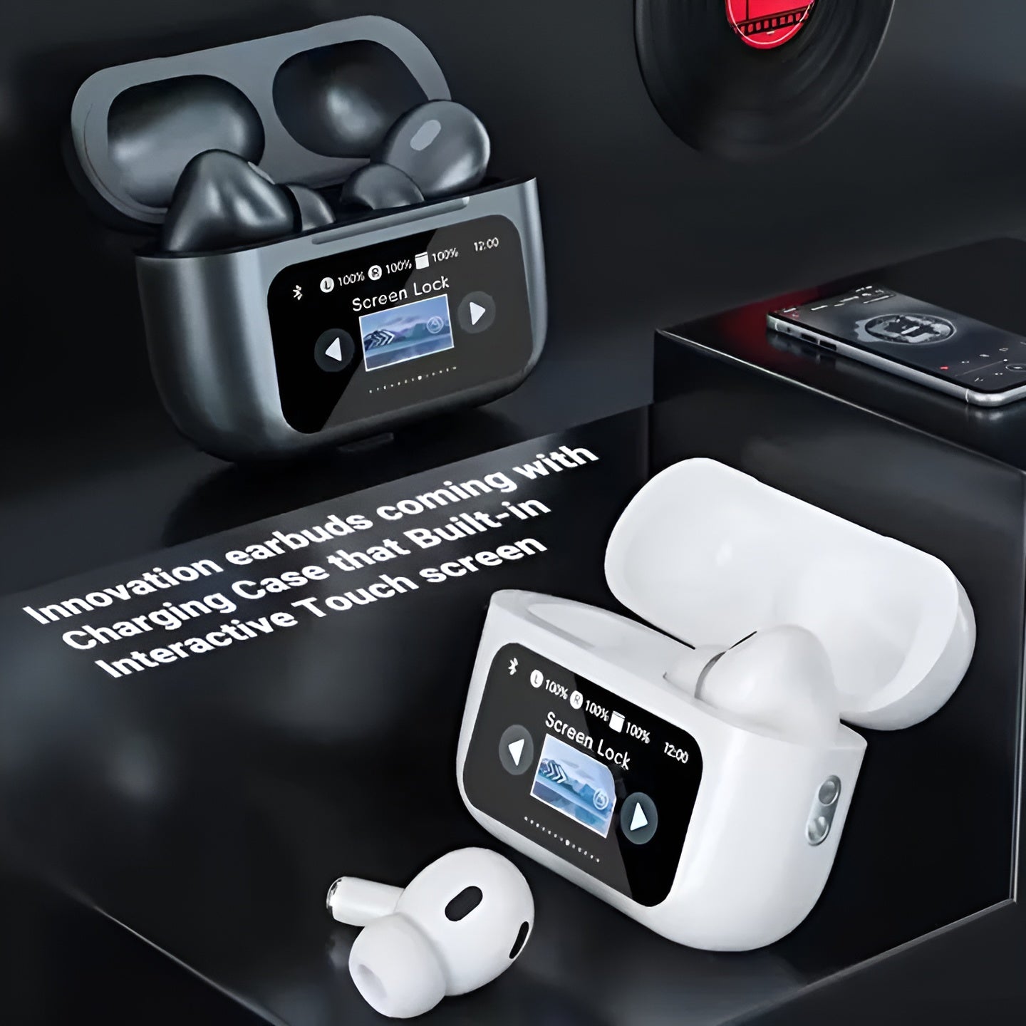 A9 Pro Smart AirPods with LCD Touch Screen & ANC Noise Canceling