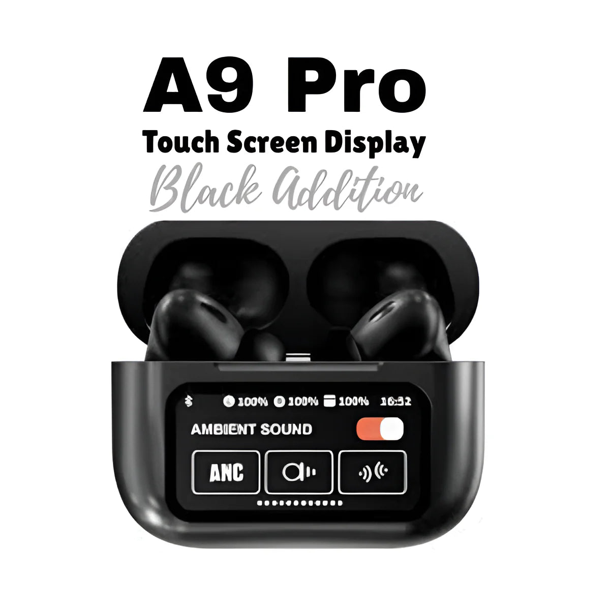 A9 Pro Smart AirPods with LCD Touch Screen & ANC Noise Canceling