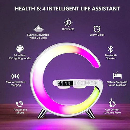 G-Shaped RGB Light Table Lamp with Wireless Charger & Clock