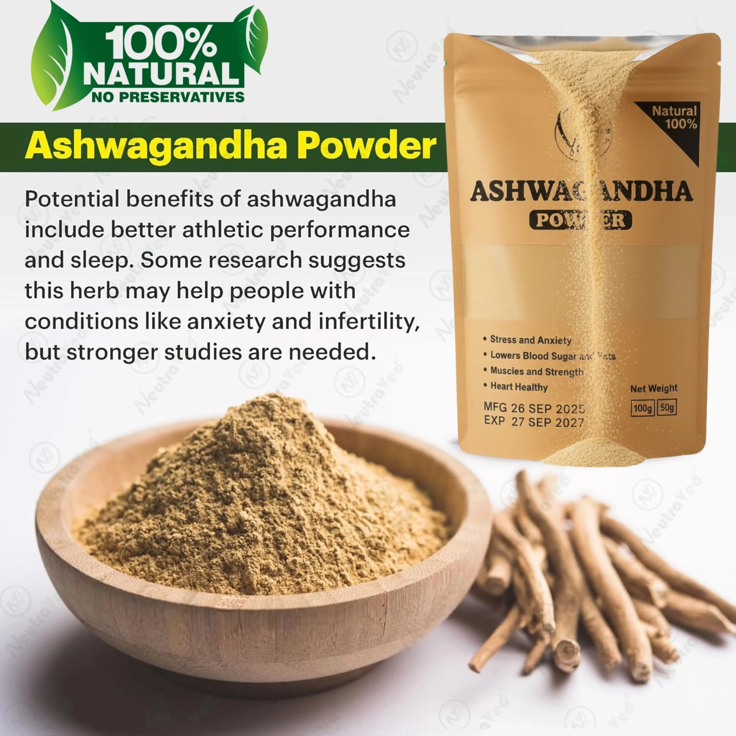 🌿 Ashwagandha Powder – 100% Pure & Natural