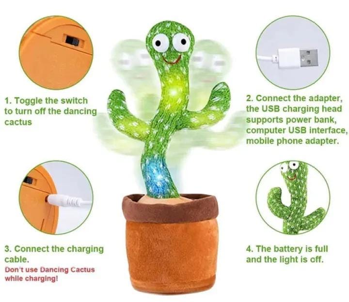 Dancing & Talking Cactus Toy | Rechargeable Musical Plush for Kids