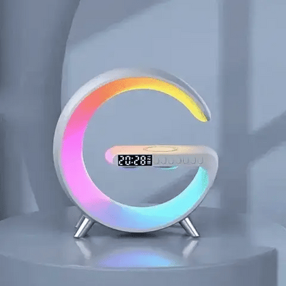 G-Shaped RGB Light Table Lamp with Wireless Charger & Clock