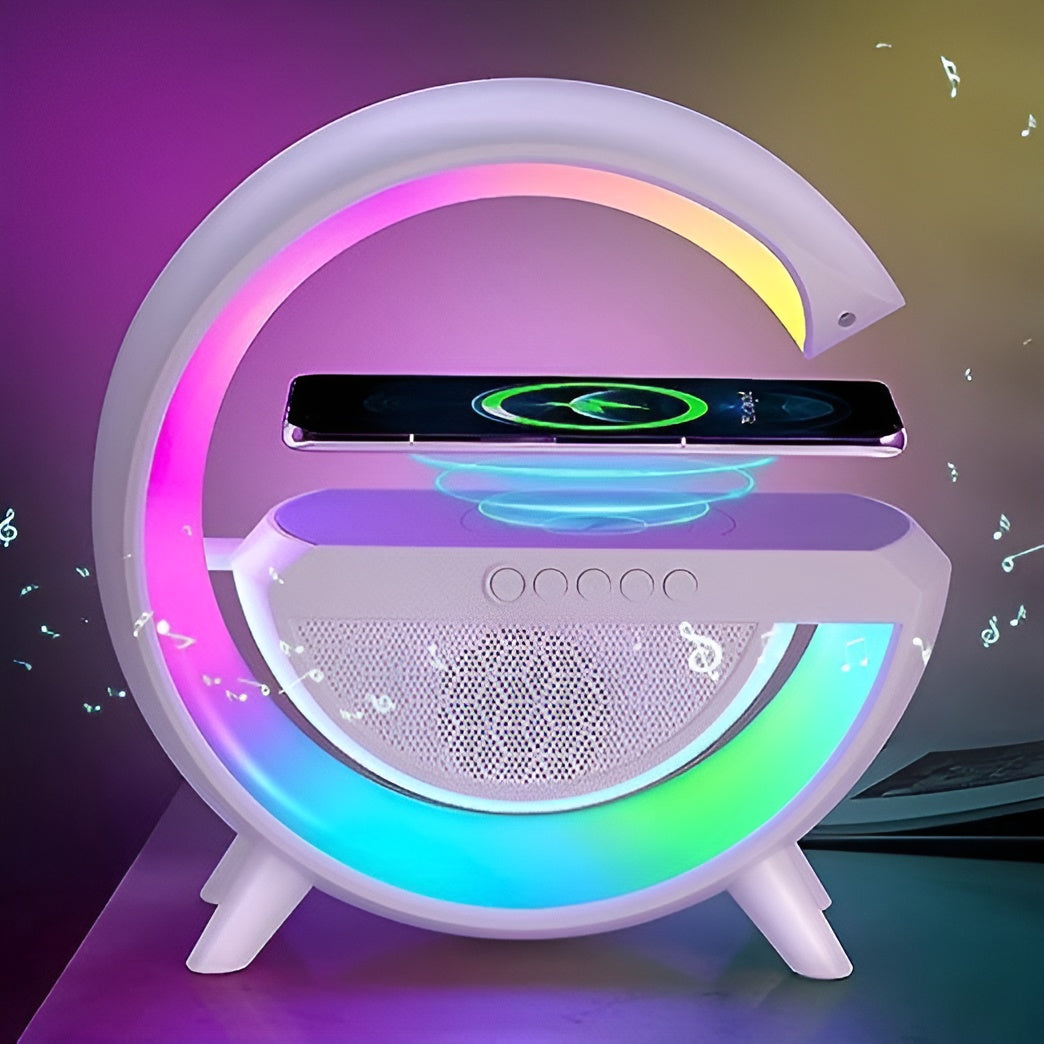 G-Shaped RGB Light Table Lamp with Wireless Charger & Clock